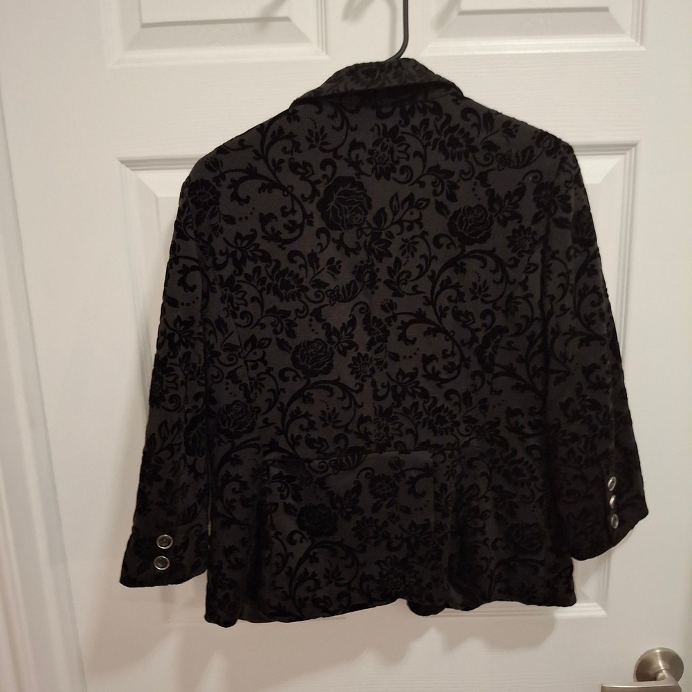 3/$15 Dressbarn Black‎ Velvet Burnout Whimsigoth Old Money Blazer Womens Size L - Picture 4 of 11